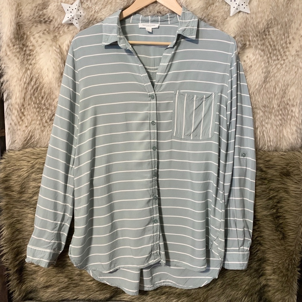 Striped Blue Button-Up Women's Top
